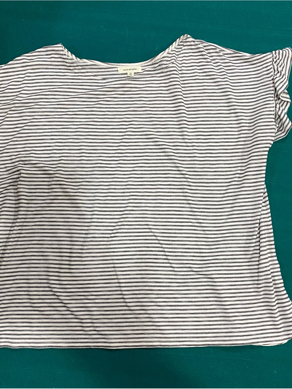 Max Studio White and Black Striped Short-Sleeve Tee with flutter sleeves 1X
